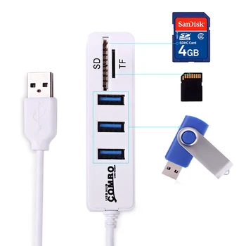 

Mini 2 in 1 Combo 3 Port USB 2.0 HUB Splitter+Card Reader for SD TF Micro SD for PC Laptop Peripherals Accessories