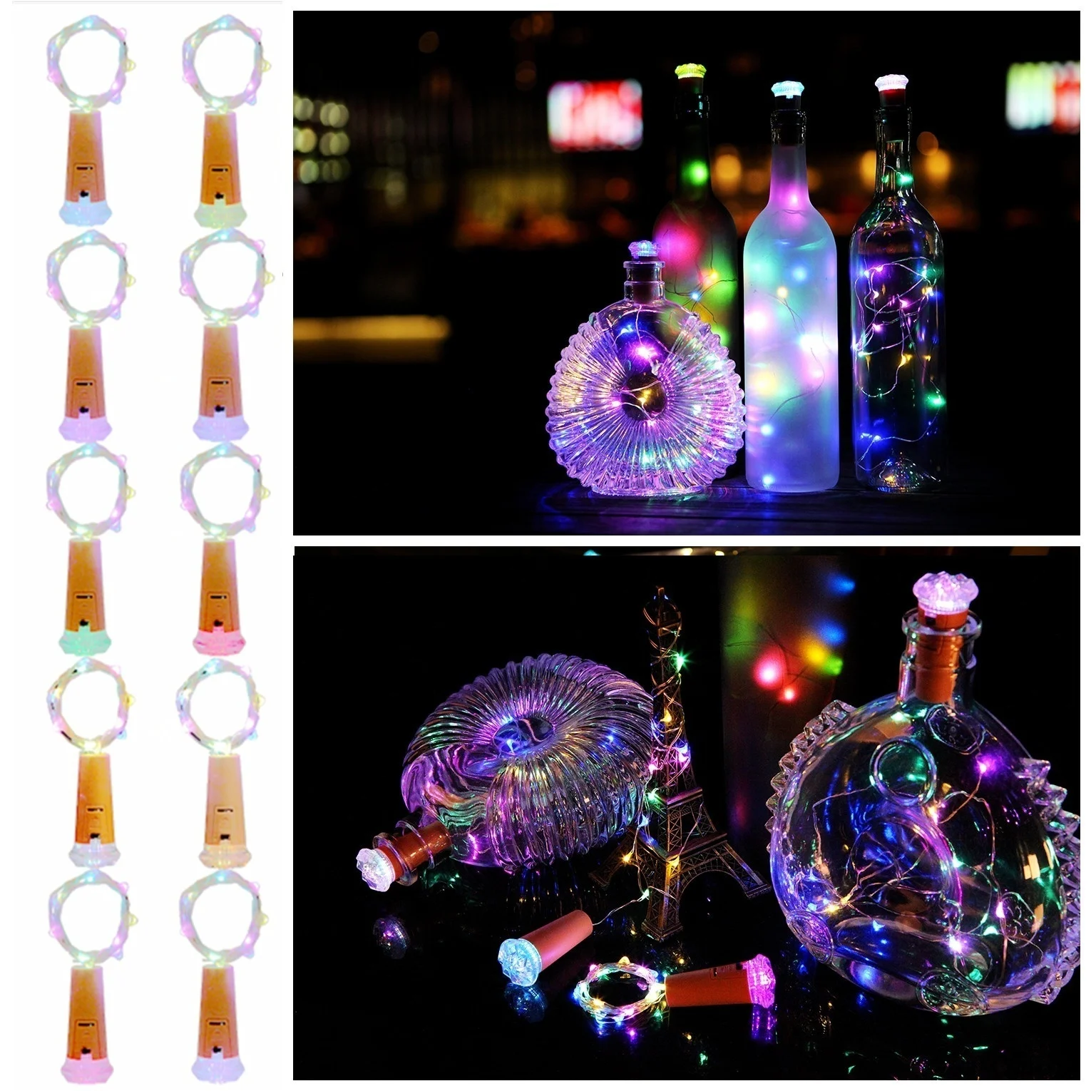 10 наборов пробковый медный провод светодиодный светильник для бутылки вина DIY, проекты рукоделия, украшения дома, вечерние - Испускаемый цвет: RGB