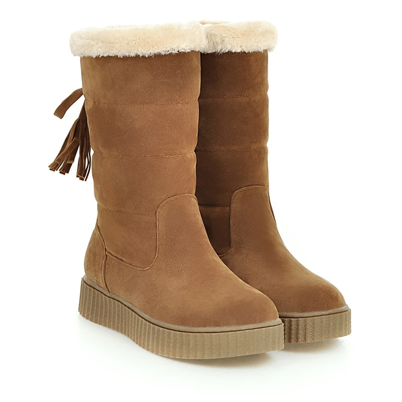 KarinLuna/ г. Новые зимние ботинки с бахромой, большие размеры 33-43 женская повседневная обувь на плоской подошве женские зимние теплые плюшевые ботинки на меху