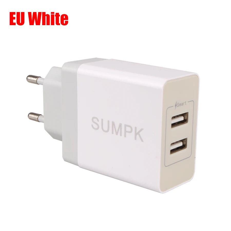 SUMPK usb зарядное устройство адаптер 5V4. 8A быстрое зарядное устройство для сотового телефона 2 порта универсальное портативное зарядное устройство для iPhone 8 7 телефон samsung Xiaomi - Тип штекера: EU White