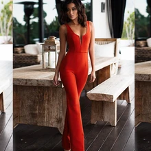 Сексуальный Бандаж комбинезон женский красный V Окунитесь утягивающий комбинезон Bodycon HL Лето открытая спина знаменитости боди