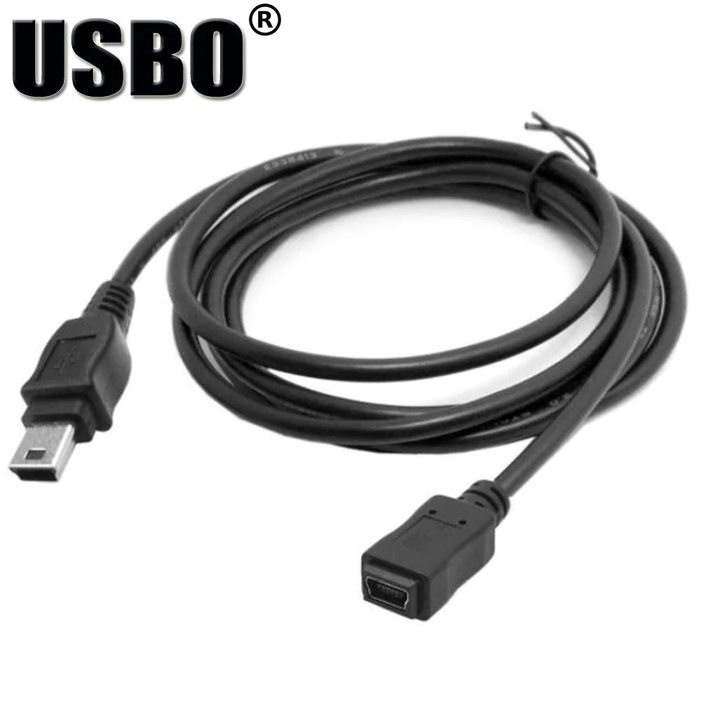 Высокое качество, черный, 0,5 м, 1,5 м, мини USB кабель для передачи данных, высокоскоростной мини USB Т-порт, 5-контактный разъем для подключения к женскому автомобильному удлинителю