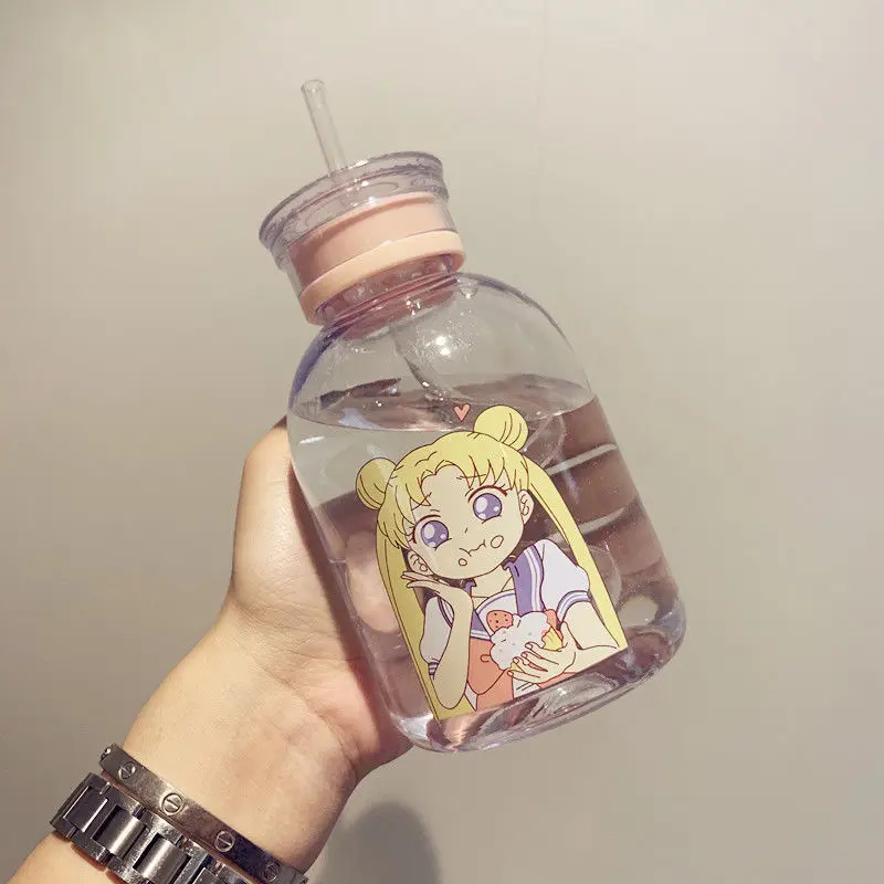 RUIDA 0.5L мультяшная матовая пластиковая бутылка Сейлор Мун прозрачная стеклянная бутылка для воды герметичная посуда для напитков милый студенческий подарок для девочки
