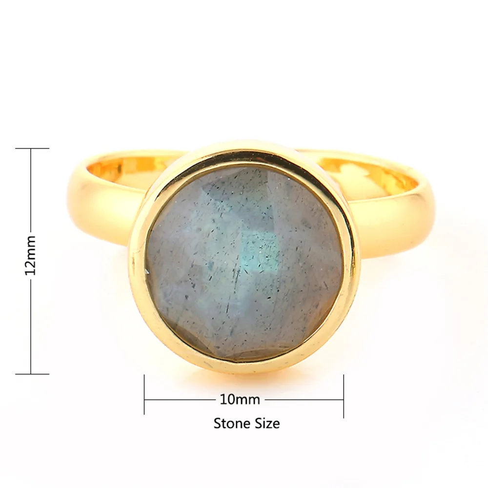 Круглое кольцо с зеленым лабрадоритовым камнем, Ретро Позолоченные граненые натуральные кольца с драгоценными камнями, регулируемые винтажные Свадебные Кольца для женщин