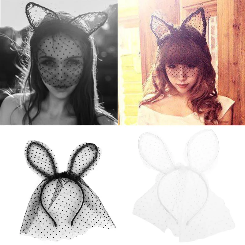 

Costume Party Headband Sexy Lace Veil Mask Bunny Dot Cat Ears Hairband Headdress