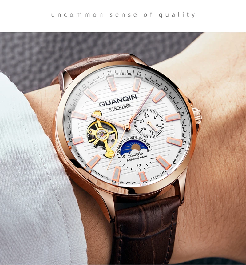 GUANQIN Tourbillon механические мужские часы Лидирующий бренд водонепроницаемые часы мужские деловые автоматические Аналоговые часы relogios masculino