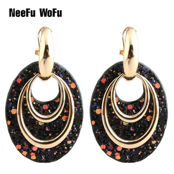

NeeFu WoFu Big Oval Tiger Earrings For Woman Dangle Zinc alloy Flash Leather Earring Large Long Brinco Ear Leopard Christmas