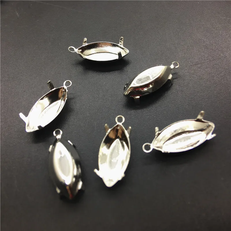 

TopStone One Loop Silver Color Metal Navette Claw Setting for 7x15mm Horse Eye Glass Crystal Rhinestone