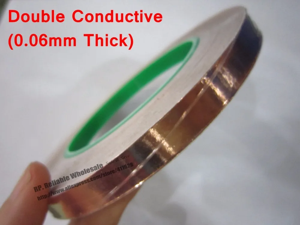 0 06mm Thick 10mm 30M Single Glue Two Face Conductivity Copper Foil Tape EMI Masking