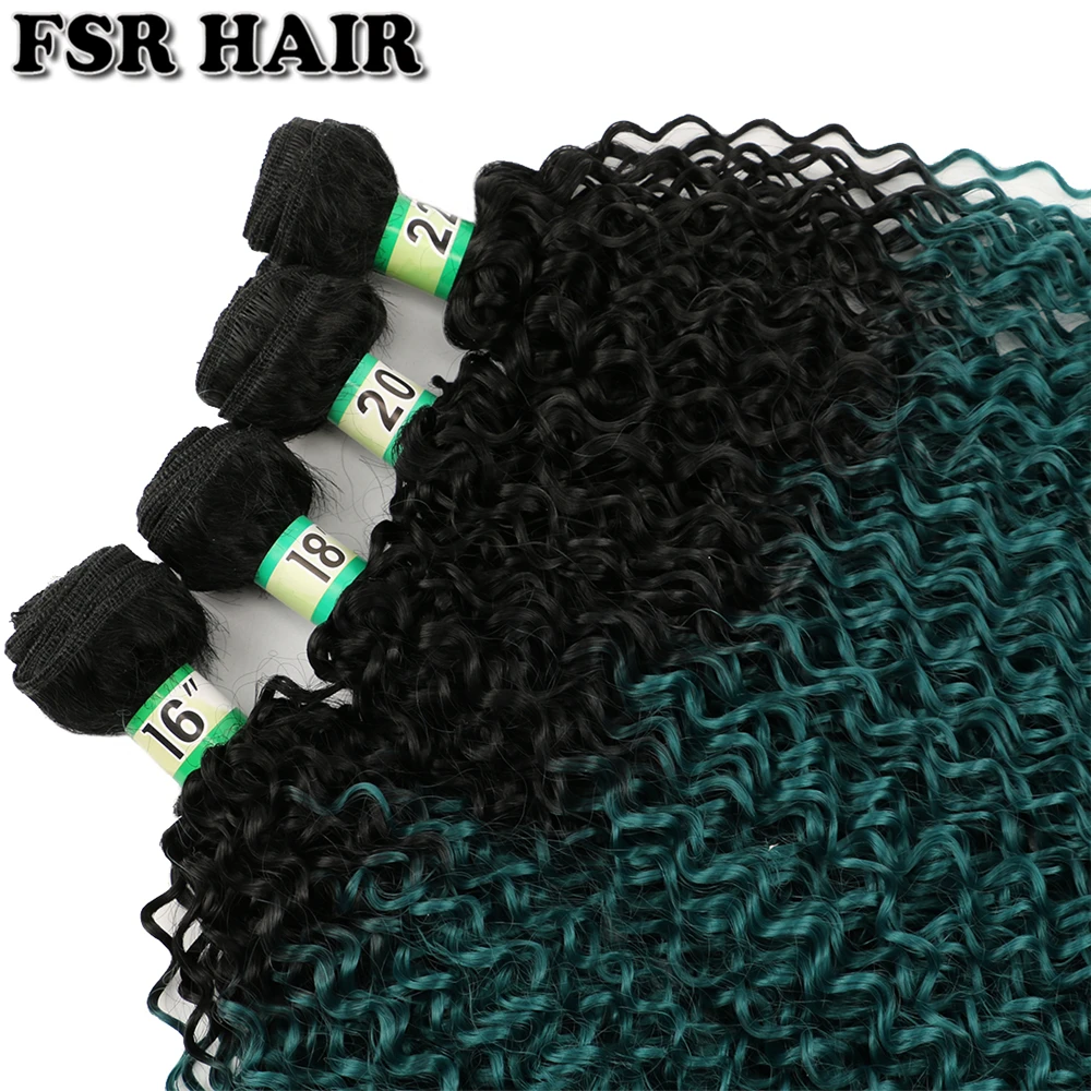 Afro Crespo Encaracolado Ombre Cor do Cabelo Preto para Verde 16 18 20 & 22 Disponível 70 G/peça Extensão do Cabelo Sintético 10 Tecer sintético