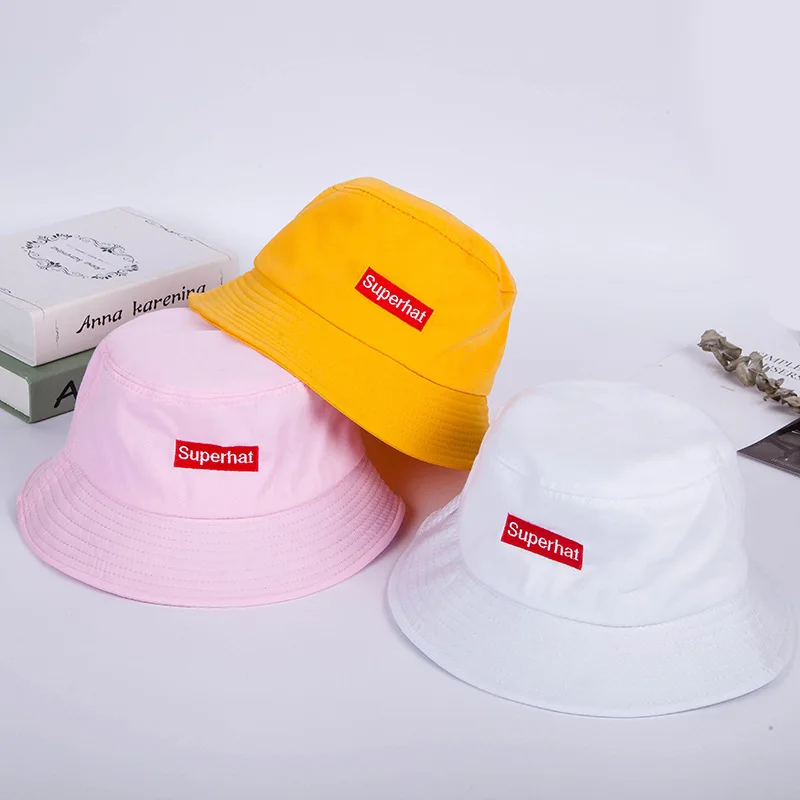 

Cotton Bucket Hat Summer Letter Embroidery Fisherman's Hat Colored Outdoor SuperHat Travel Sun Cap 4 Colors For Women&Men