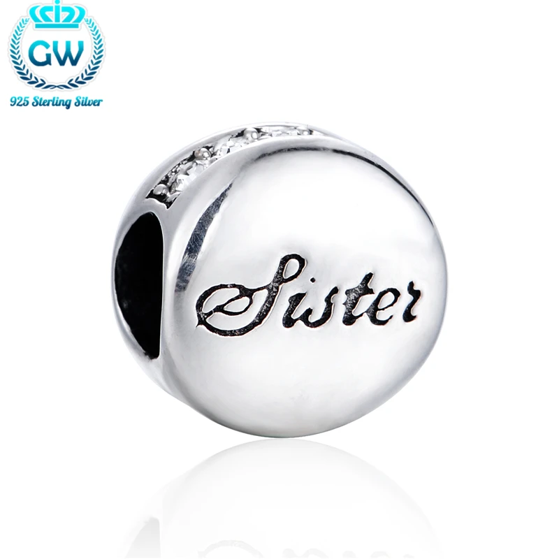 

Letter Sister Silver Charm Beads With Crystal 925 Sterling Silver Jewelry Charm Bracelet GW Brand Jewellery X090A