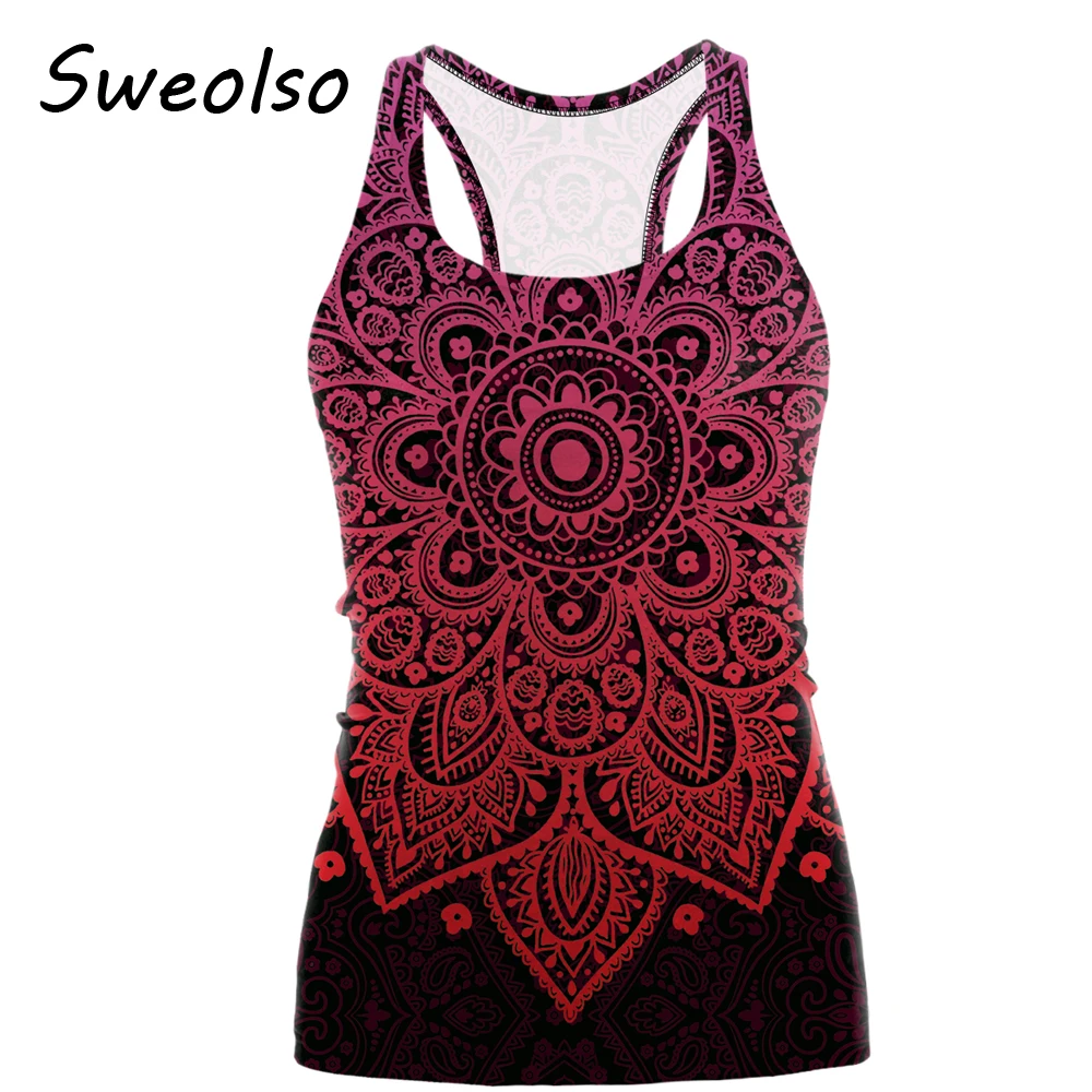 

2018 summer new ladies slim U collar vest 3D digital printing vests Red flos daturae pattern Sexy Tank Shirts sleeveless casual