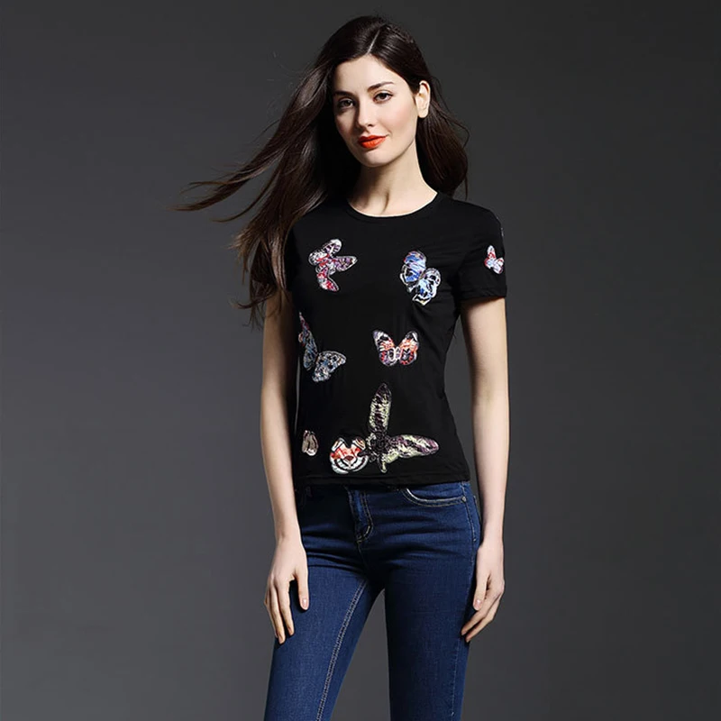 2016 Fashion Summer Animal Casual Short Sleeve Cotton Women Butterfly |