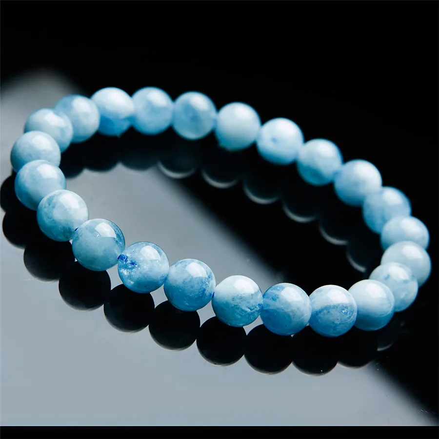

8mm 100% Genuine Natural Blue Aquamarine Bracelet Women Female Stretch Round Bead Crystal Bracelet AAAAA Fashion Healing Stone