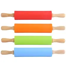 Антипригарная деревянная ручка, силикон скалка для теста мука для теста ролик кухонная Выпечка инструменты 2 размера 4 цвета дополнительно