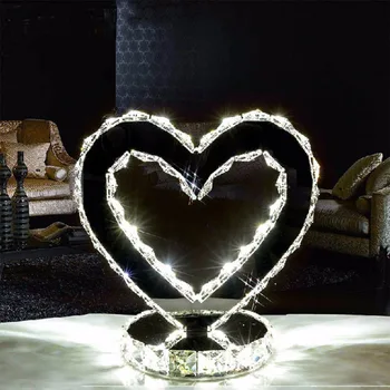 Lámpara LED de Cristal para mesita de noche, moderna, de lujo, con corazones cromados, para Mesa de noche