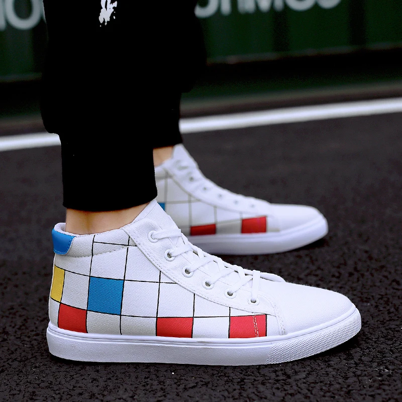 

High Top Canvas Sneakers Mens Shoes Breathable Casual Shoes Lace Up Flat Shoes Sport Running Footwear