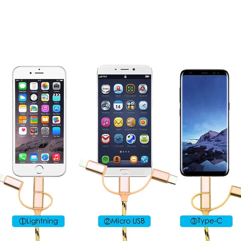 3in1 الهاتف المحمول USB بيانات كابل شحن ل فون 7 8 X المصغّر USB نوع C كابل الشاحن ل Xiaomi هواوي كابل شحن سريع 3in1 الهاتف المحمول USB بيانات كابل شحن ل فون 7 8 X المصغّر USB نوع C كابل الشاحن ل Xiaomi هواوي كابل شحن سريع