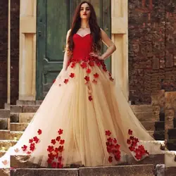 Мода красивый красный длинные свадебные платья 2016 новый милая линии тюль женщины свадебный жениться платье для партии vestido noiva
