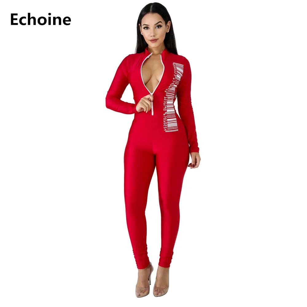 

Letter Print Jumpsuit Skinny Bodycon Woman Sexy Romper Jumpsuit V-neck Zipper Romper Club Outfit Elegant Party Playsuit Bodysuit