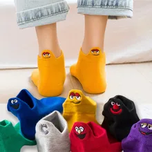 Женские носки Kawaii вышитые забавные экспрессии счастливые женские носки до голени Короткие хлопковые harajuku art милые носки SK018