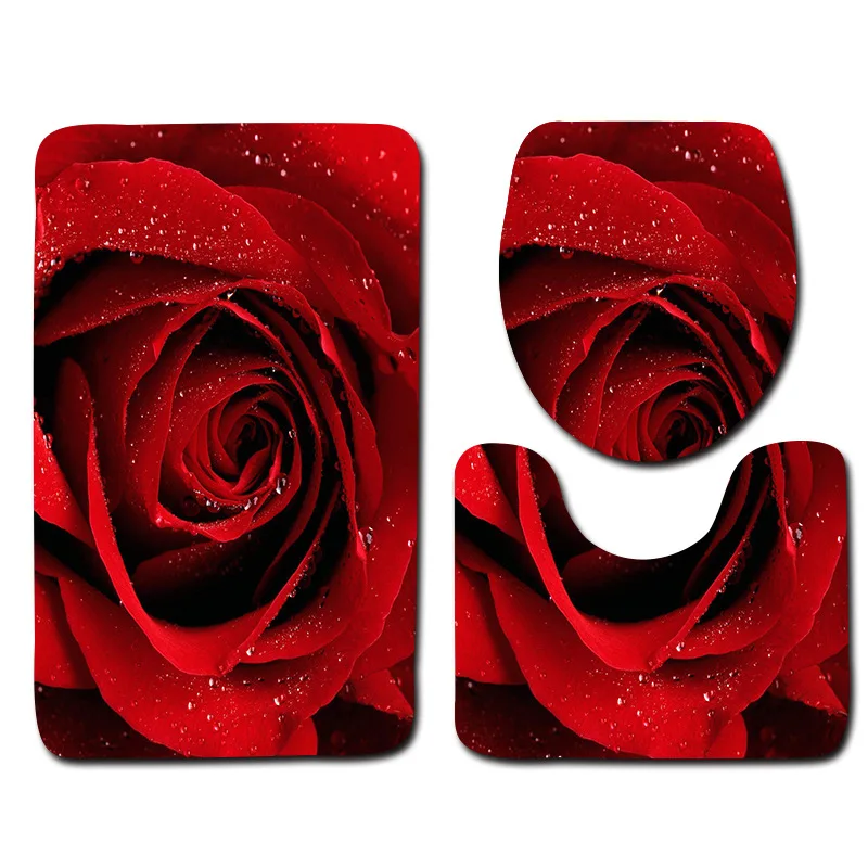 

The 3 sets bathroom carpet mat and Toilet seat cover with rose 50*80cm WC Non-slip mat and 8 color Toilet seat cover bath m