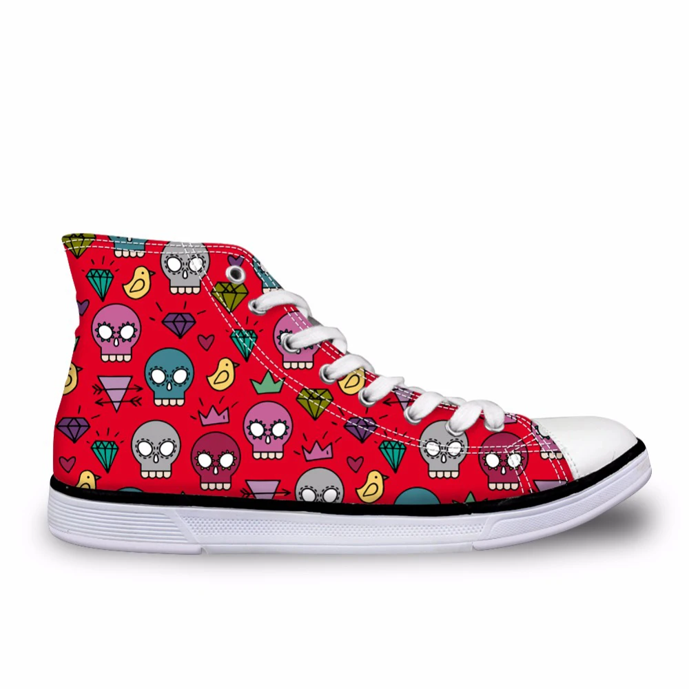 

Customized Cute 3D Skull Design Women Autumn Vulcanized Shoes Fashion Female High Top Lace-up Casual Canvas Shoes Flats Woman