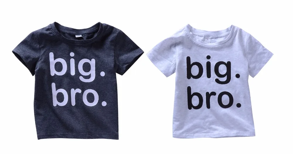 

New Fashion 1-6y Kids T-shirts Boys Singlet Letter BIG BRO Print Tee Solid Short Sleeve Tops Children Cotton Clothes 2 color