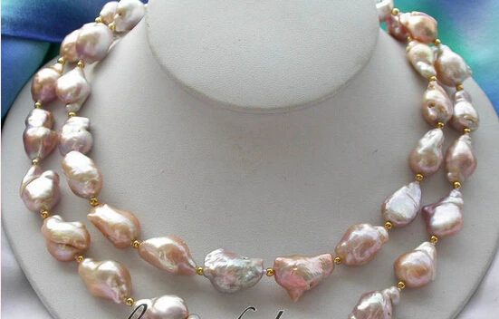 

Jewelr 004726 34" 20MM pink purple baroque keshi reborn pearl necklace