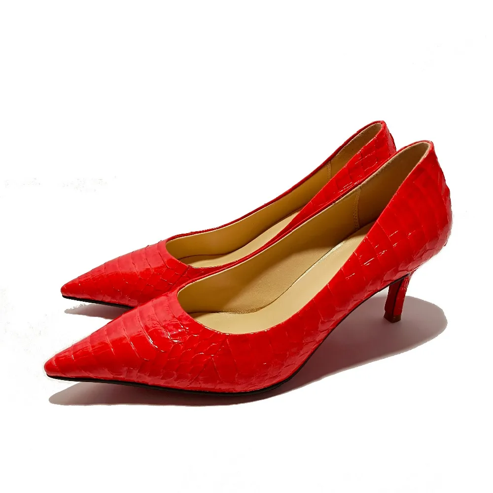 Mariage Mi Pompes Chaussures Femmes Réel Dames Haute En Printemps Sexy Bout Nouveau Qaulity De Pointu Cuir Rouge Talons Serpent Motif YxBHSWvq