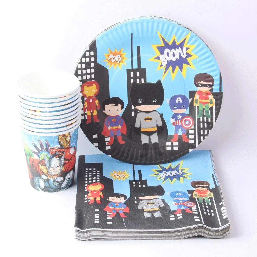 

40 pcs/lot Cartoon The Avengers Paper Plates Cups Napkins Disposable tableware Wedding Birthday Party Supplies Event Decoration