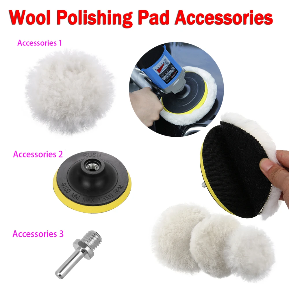 

4/5/6 inch Wool Polishing Buffing Waxing Pad Accessories Wool Polishing Pad Polishing Plate M14 Connector Drill Cleaning Tools