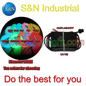 

15 Meters Flexiblediameter 1.5MM EL Wire &12VDC el inverter for holiday,party,festival and house decoration freeshipping