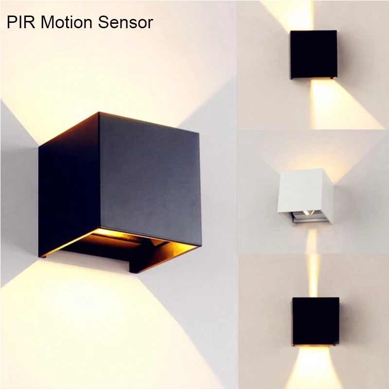 PIR Motion Sensor Outdoor LED Wall Light LED Wall Sconce Square Waterproof IP65 Porch Garden Lamp Exterior Lighting Fixture