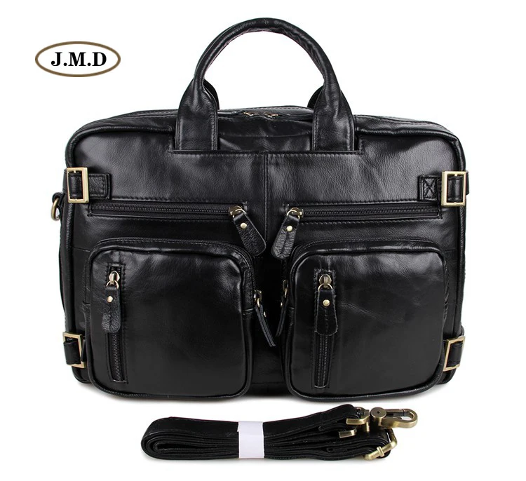

J.M.D Genuine Vintage Leather Unique Style Special Black Men's Briefcase Multi-Compartment Design Laptop Bag Shoulder Bag 7026A