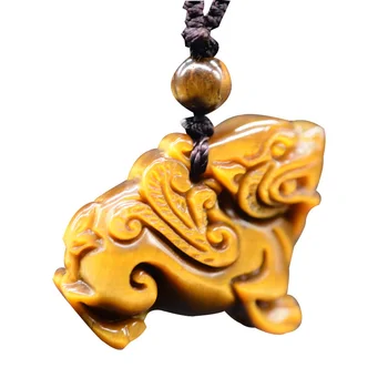 

Drop Shipping Hand Carved Tigers Eye Stone Brave Troops Pendant Jade Stone Lucky Amulet PiXiu Necklace With Chain Fine Jewelry