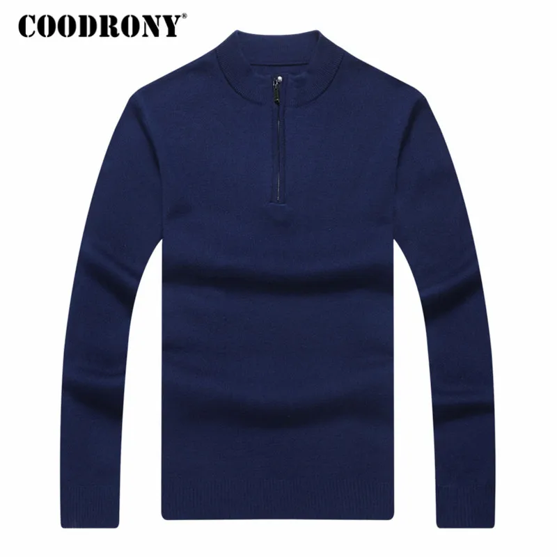 Skup COODRONY Cashmere sweter mężczyźni odzież 2019 jesień zima gruby ciepły wełniany sweter mężczyźni w stylu casual, na zamek błyskawiczny golf Pull Homme 8142