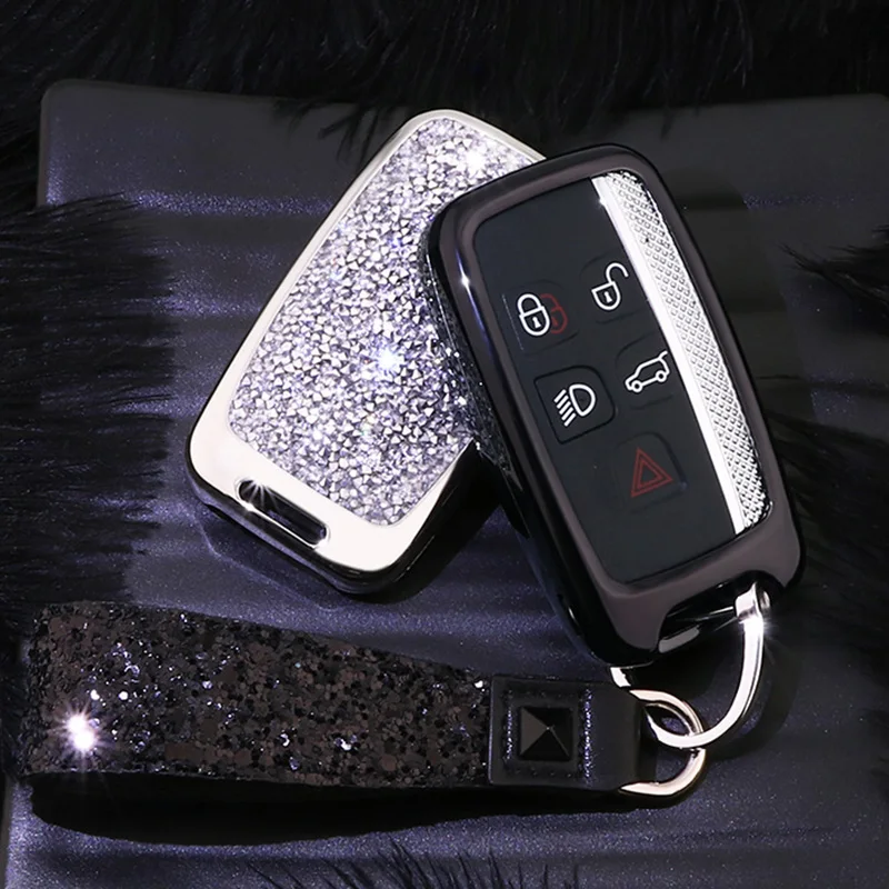 

Crystal Car Key Case For Land Rover Range Rover Sport Evoque Freelander Jaguar Auto Key Bag Cover Protector Crystal Keychain