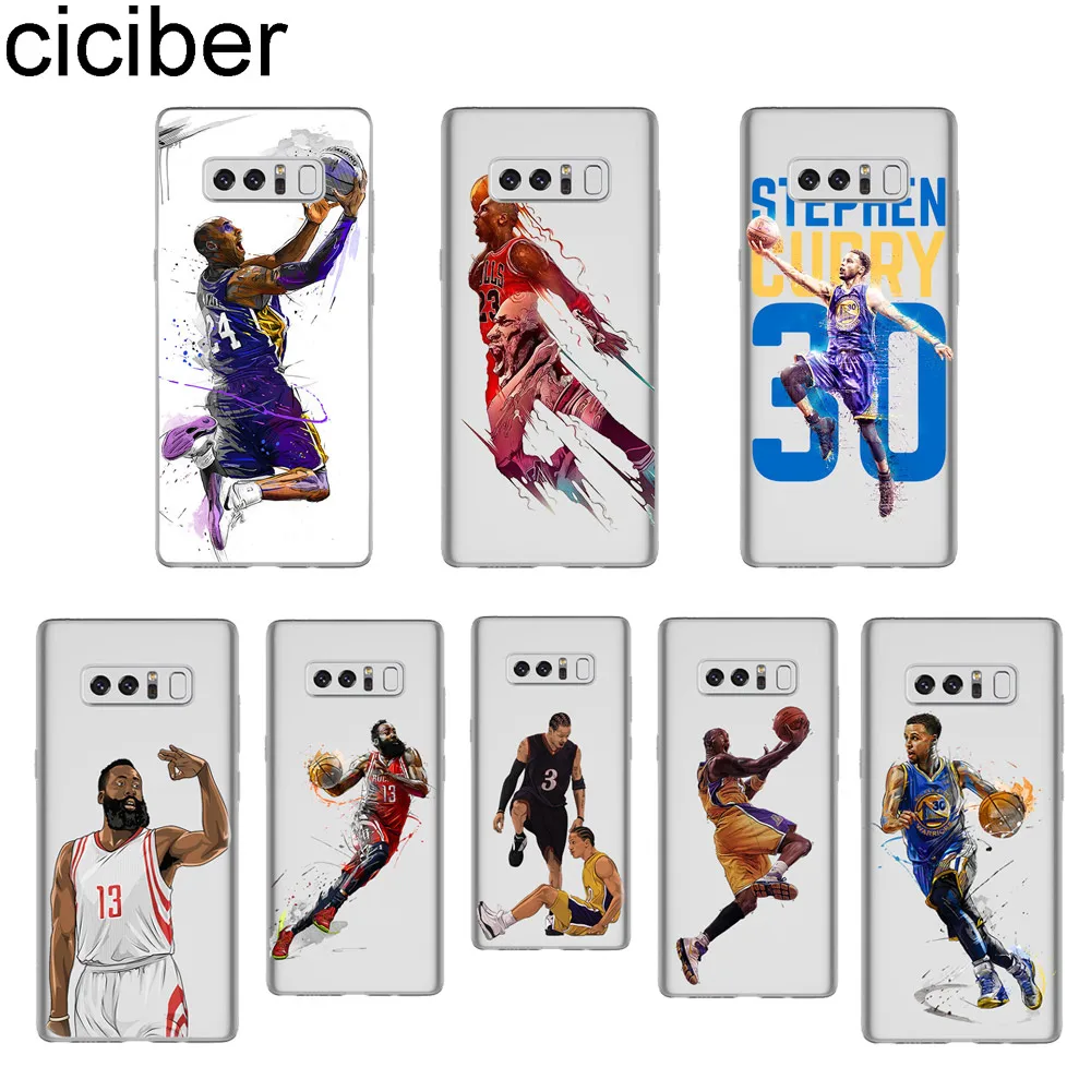 

ciciber Coque Capinhas Basketball Kobe Curry Jordan For Samsung Galaxy NOTE 9 8 3 4 5 Soft Silicone Clear TPU Phone Case Fundas