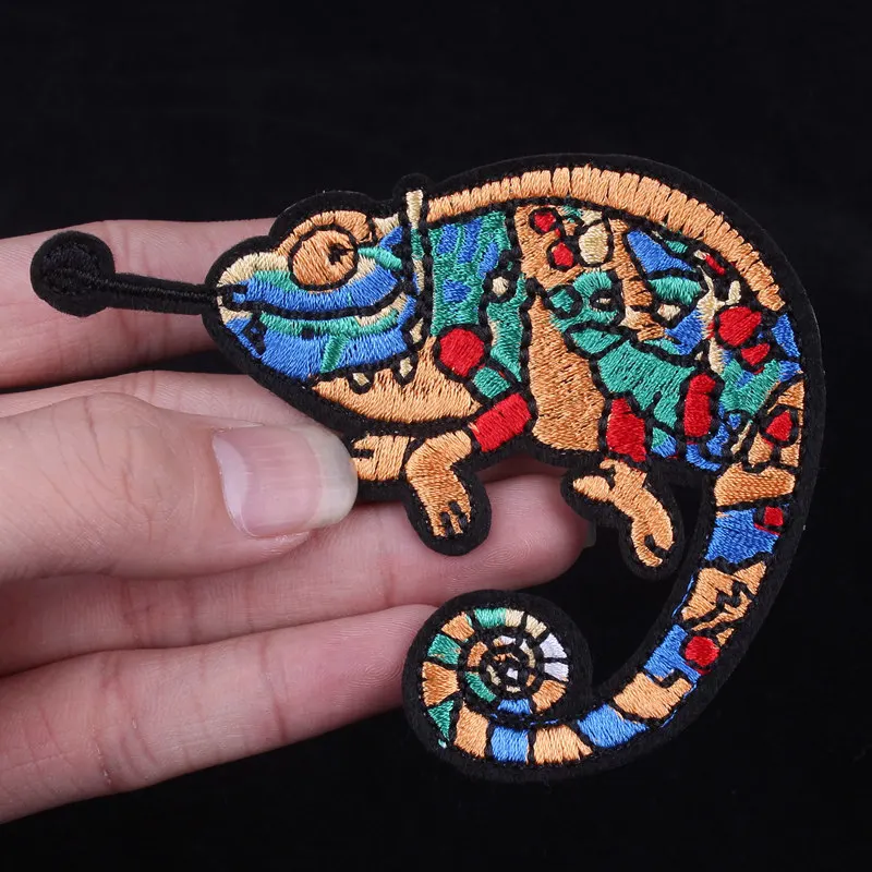 

Pulaqi Colorful Chameleon Embroiderey Patch For Clothing Iron On Patches Applique Embroidered Patch