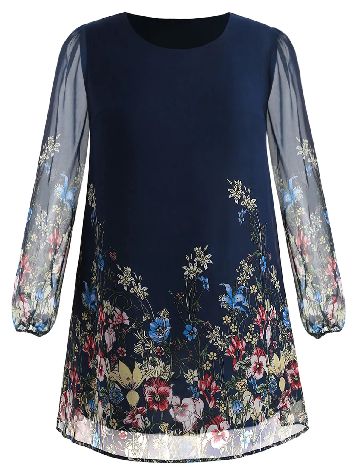 Wipalo темно-синее платье-туника с цветочной вышивкой размера плюс, весенне-летнее элегантное платье большого размера s с этническим цветочным принтом