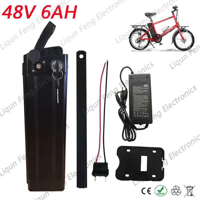 Серебряный рыбный черный 48 В 6AH 250 Вт 350 Вт 500 Вт Электрический велосипед литий-ионный аккумулятор для электровелосипеда BMS отправка зарядного устройства