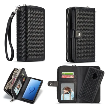

Multifunction PU Leather Zipper Wristlet Cash Clutch Wallet Cases Card pocket 2 in 1 Phone Case Back Cover For Various models