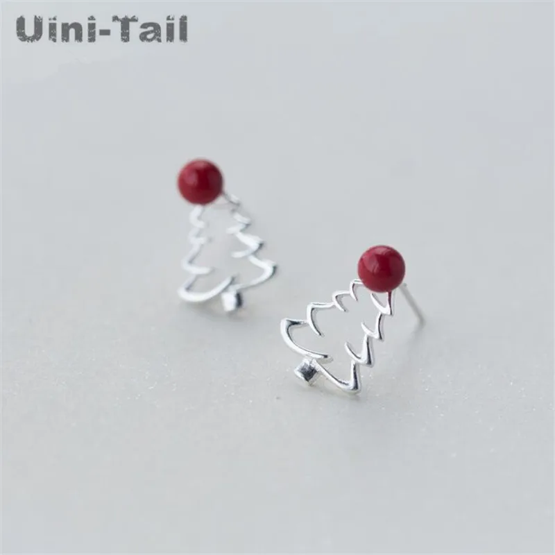 Uini хвост 925 серебро творческий милый елки красные бусы искусственный серьги из бисера модные Рождественский подарок GN280