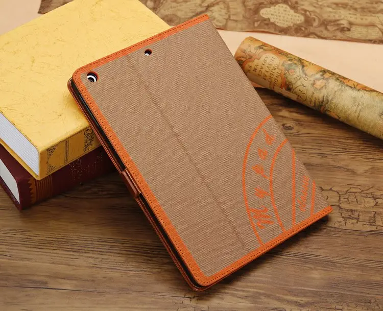 

Fashion Canvas Grain Stand PU Leather Holder Cover Shell Protective Skins Smart Sleep Case For Apple ipad mini 1 2 3 Tablet