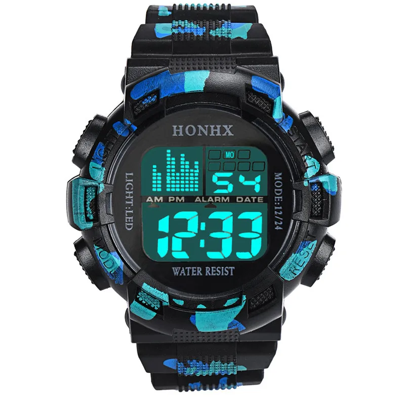 Honhx Mens часы светодио дный Digital Date Водонепроницаемый Спорт Армия Мужчины Кварцевые