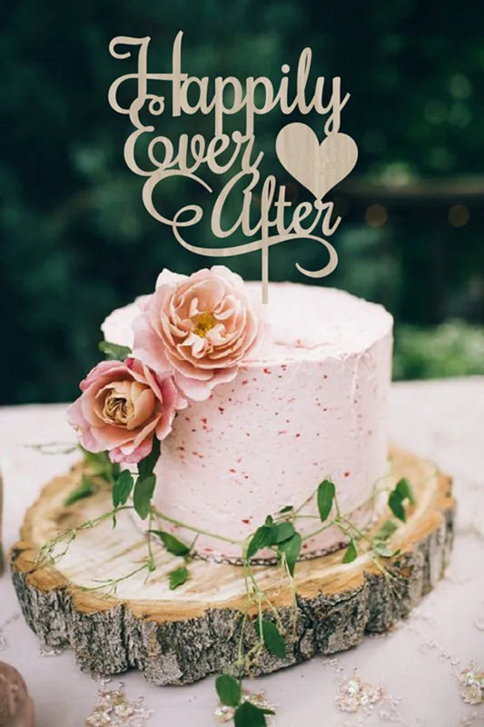 

Wood Rustic Wedding Cake Topper "Happily Ever After " Topper for Wedding /Brithday / Anniversary Party Cake Accessory Decoration