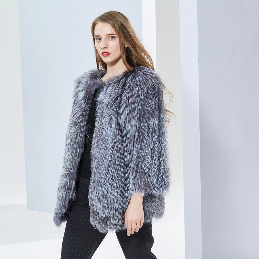 

Real fox Fur Coats Woman 2018 New Fashion Winter Fox Fur Coat Striped Style Female Lady short-medium Sliver Fox Fur Jackets