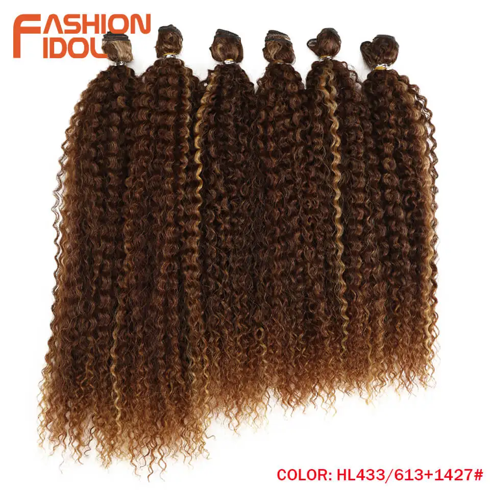 Мода IDOL чёрный; коричневый Ombre волосы афро кудрявый волнистые, кудрявые волосы 6 Связки 18–22 дюйма Синтетические пряди для наращивания волос